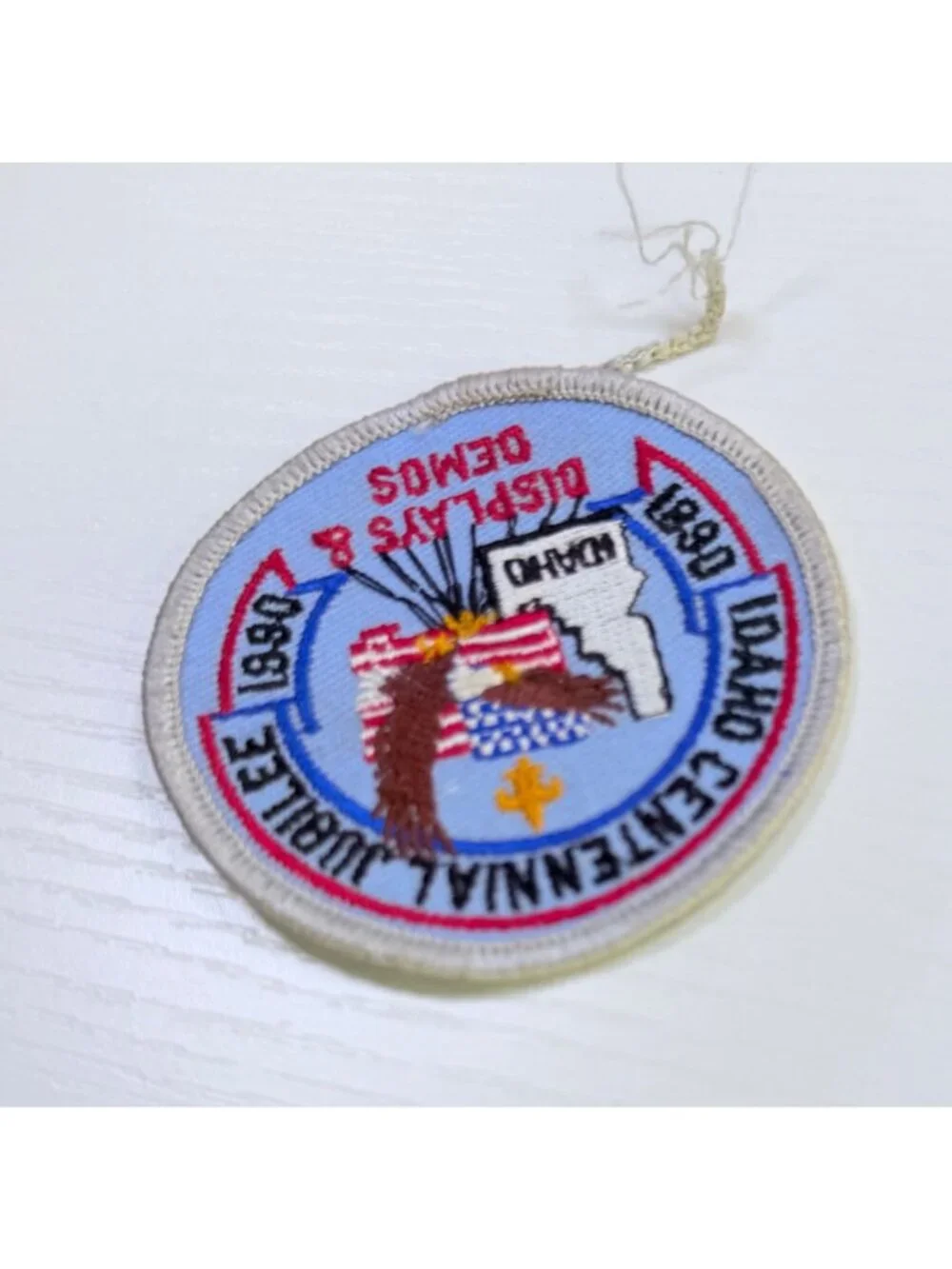Boy Scouts Patch Idaho Centennial Jubilee 1990 State Outline Eagle American Flag